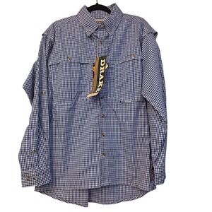 Drake Waterfowl Game Day Plaid Long Sleeve Navy White Shirt DW2671-NVY-1 Mens S